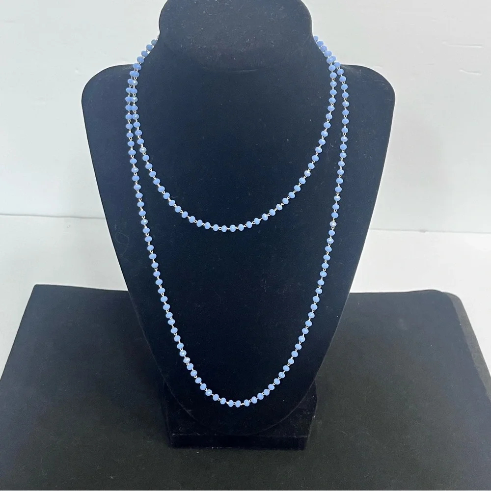 long strand small faceted light blue‎ pastel beads delicate elegant subtle